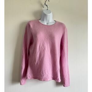 Lands’ End 100% Cashmere Sweater Women’s L Pink Crew Neck Soft Lightweight Knit